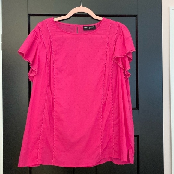 Lane Bryant Scalloped Short Sleeved/Crew Neck Pink Top w/Textured Dots. Size 14 - Picture 1 of 11